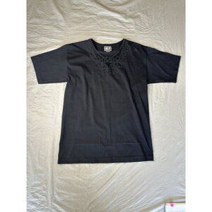 Hang Ups Womens Black Blouse Medium short sleeve pullover 100% cotton round neck